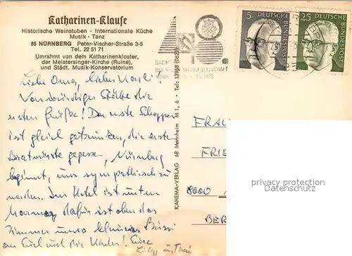 AK / Ansichtskarte Nuernberg Weinstuben Katharinen Klause Restaurant Nuernberg