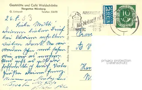 AK / Ansichtskarte Nuernberg Tiergarten Gaststaette Cafe Waldschaenke Gartenterrasse Nuernberg