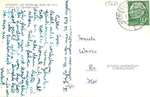 AK / Ansichtskarte Osterode_Harz Kurpark mit Springbrunnen Osterode_Harz