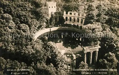 AK / Ansichtskarte Potsdam Ruinenberg Aussichtsturm Wasserwerk fuer Fontaenen von Sanssouci Fliegeraufnahme Potsdam
