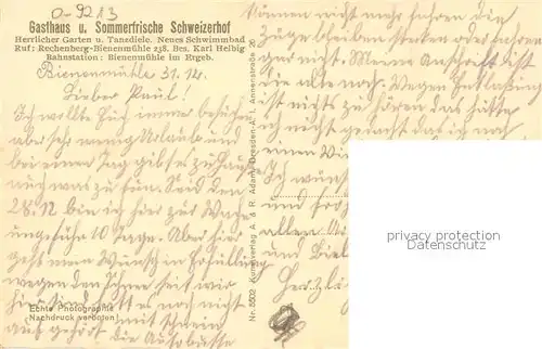 AK / Ansichtskarte Rechenberg Bienenmuehle_Osterzgebirge Gasthaus Schweizerhof Rechenberg Bienenmuehle