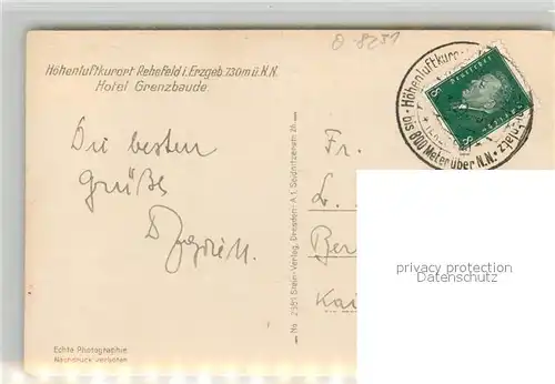 AK / Ansichtskarte Rehefeld Zaunhaus Hotel Grenzbaude Hoehenluftkurort Erzgebirge Rehefeld Zaunhaus