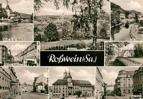 AK / Ansichtskarte Rosswein Mulde Talbad Bahnhofstrasse Doebelner Strasse Rathaus Rosswein
