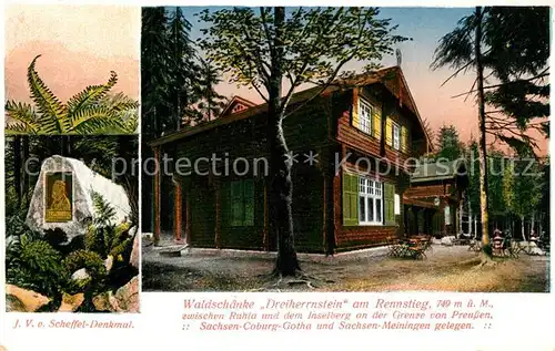 AK / Ansichtskarte Ruhla Waldschaenke Dreiherrnstein am Rennsteig Scheffel Denkmal Ruhla