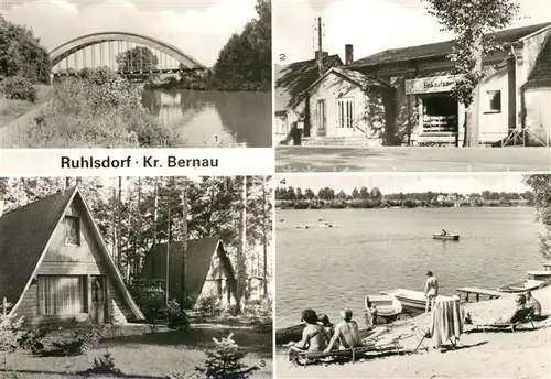 AK / Ansichtskarte Ruhlsdorf_Bernau Kanal Eisenbahnbruecke Kaufhalle Bungalow Siedlung Kiessee Ruhlsdorf Bernau