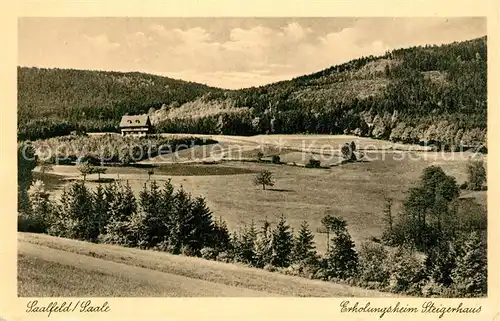 AK / Ansichtskarte Saalfeld_Saale Landschaftspanorama mit Erholungsheim Steigerhaus Saalfeld_Saale