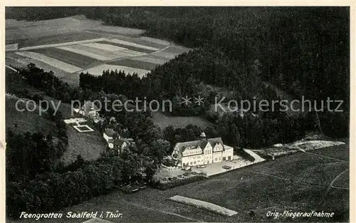 AK / Ansichtskarte Saalfeld_Saale Bahnhofsgaststaette Feengrotten Original Fliegeraufnahme Saalfeld_Saale