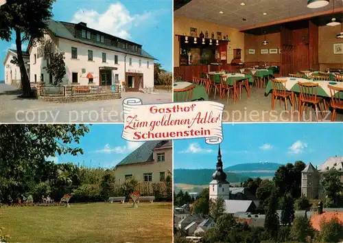 AK / Ansichtskarte Schauenstein Gasthof Zum goldenen Adler Gaststube Liegewiese Kirche Schauenstein