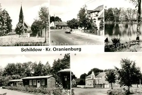 AK / Ansichtskarte Schildow Kirche Katharinensee Bungalows Jugendherberge Paul Richter Dorfplatz Schildow
