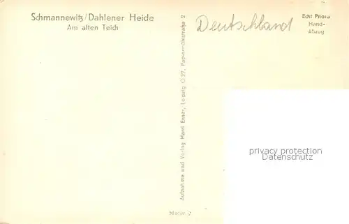 AK / Ansichtskarte Schmannewitz Am alten Teich Dahlener Heide Birke Handabzug Schmannewitz