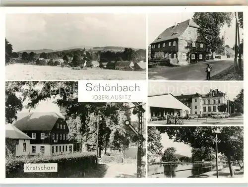 AK / Ansichtskarte Schoenbach_Sachsen Panorama Kretscham Strassenpartien Teich Schoenbach Sachsen