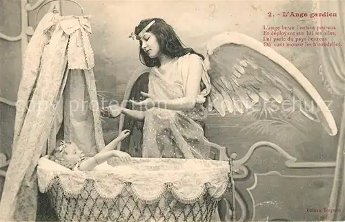AK / Ansichtskarte Schutzengel Kleinkind Babywiege  