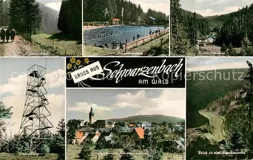 AK / Ansichtskarte Schwarzenbach_Wald Eisenbachtal Schwimmbad Bischofsmuehle Doebraberg Frankenwald Schwarzenbach Wald