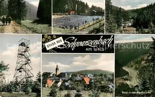 AK / Ansichtskarte Schwarzenbach_Wald Eisenbachtal Schwimmbad Bischofsmuehle Doebraberg Ortsansicht Frankenwald Schwarzenbach Wald