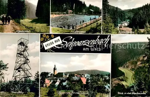 AK / Ansichtskarte Schwarzenbach_Wald Eisenbachtal Schwimmbad Bischofsmuehle Doebraberg Ortsansicht Frankenwald Schwarzenbach Wald