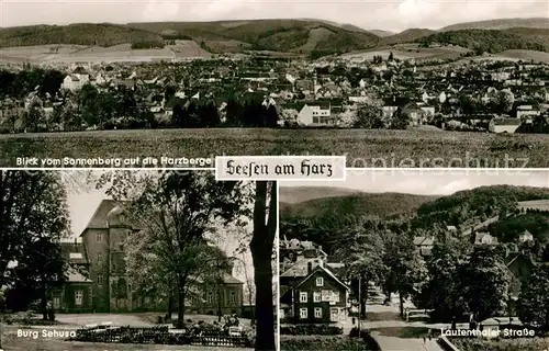 AK / Ansichtskarte Seesen_Harz Blick vom Sonnenberg auf die Harzberge Burg Schusa Lautenthaler Strasse Seesen Harz