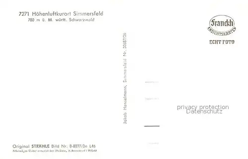 AK / Ansichtskarte Simmersfeld Hoehenluftkurort im Schwarzwald Fliegeraufnahme Original Straehle Bild Nr 8 8897 Simmersfeld