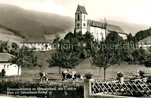 AK / Ansichtskarte Simonswaeldertal_Simonswald Blick zur Sebastianskirche Schwarzwald Kuehe 