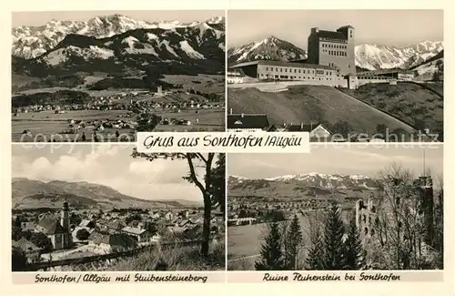 AK / Ansichtskarte Sonthofen_Oberallgaeu Panorama Bergstation Stuibensteineberg und Ruine Fluhenstein Sonthofen Oberallgaeu