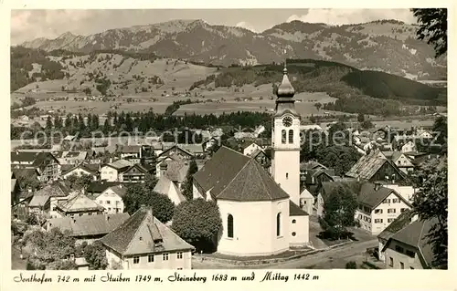 AK / Ansichtskarte Sonthofen_Oberallgaeu mit Kirche Stuiben Steineberg und Mittag Sonthofen Oberallgaeu