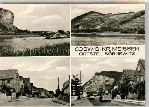 AK / Ansichtskarte Soernewitz_Coswig_Dresden Landschaftspanorama Elbe Haeuserpartie an der Hauptstrasse Soernewitz_Coswig_Dresden