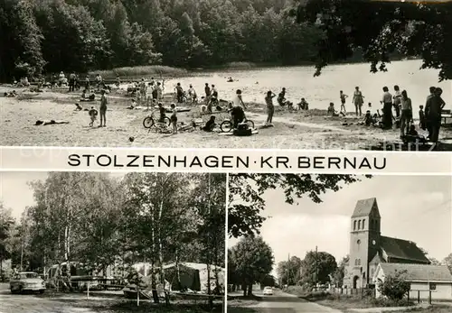 AK / Ansichtskarte Stolzenhagen_Wandlitz Campingplatz Kirche Strandbad Stolzenhagen Wandlitz