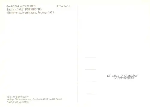 Strassenbahn Be 4 6 107 Muenchensteinerstrasse Basel 
