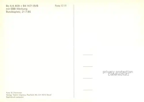Strassenbahn Be 4 4 409 Bundesplatz Basel 