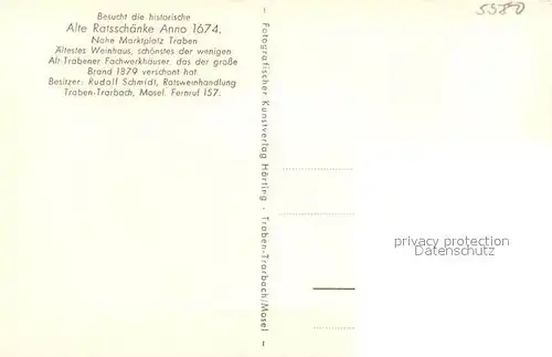 Traben Trarbach Historische Ratsschaenke Weinhaus Fachwerkhaus Zeichnung Kuenstlerkarte Gedicht Traben Trarbach