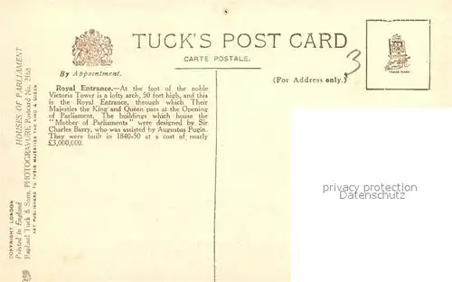 Verlag_Tucks Houses of Parliament Royal Entrance  