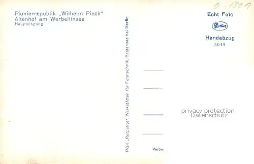 Werbellinsee Altenhof Pionierrepublik Wilhelm Pieck Haupteingang Werbellinsee Altenhof