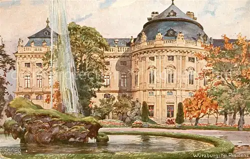 Wuerzburg Koenigliche Residenz Richard Wagner Kuenstlerkarte Aquarell Serie No. 2 Wuerzburg