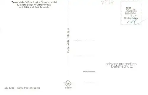 Zavelstein Panorama Kleinste Stadt Wuerttembergs mit Blick auf Bad Teinach Zavelstein