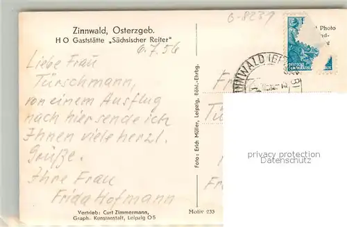 Zinnwald Georgenfeld HO Gaststaette Saechsischer Reiter Zinnwald Georgenfeld