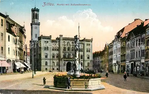 Zittau Markt mit Rolandbrunnen Zittau