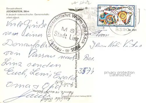 AK / Ansichtskarte Jochenstein_Niederbayern Donaukraftwerk Fliegeraufnahme Jochenstein_Niederbayern