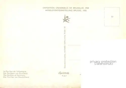 AK / Ansichtskarte Bruxelles_Bruessel Exposition Universelle de Bruxelles 1958 Le Pavillon de Allemagne Bruxelles_Bruessel