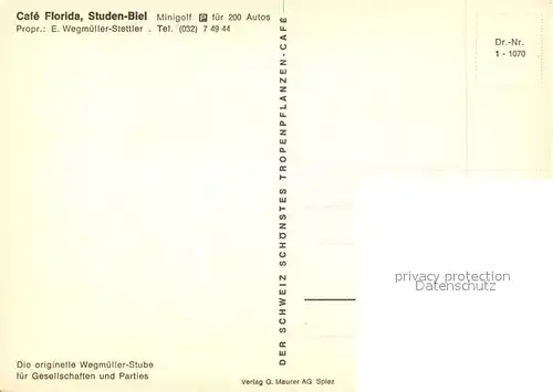 AK / Ansichtskarte Studen_BE Cafe Florida Gaststube Studen_BE