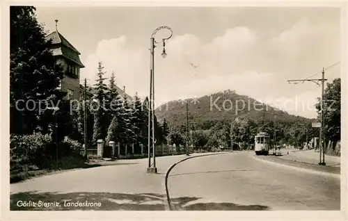 AK / Ansichtskarte Biesnitz Hauptstrasse Strassenbahn Blick zur Landeskrone Wahrzeichen Biesnitz