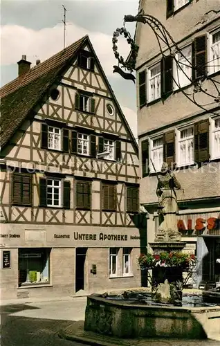 AK / Ansichtskarte Waiblingen_Rems Marktbrunnen mit Justizia Statue Altstadt Fachwerkhaus Waiblingen Rems