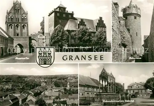AK / Ansichtskarte Gransee Ruppiner Tor Schule Pulverturm Luisendenkmal von Schinkel Stadtpanorama Gransee