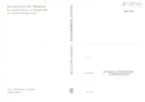 AK / Ansichtskarte Werder_Havel Bungalowsiedlung Riegelbucht Zeltplatz Riegelspitze Motorboot Werder Havel