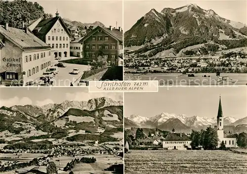 AK / Ansichtskarte Sonthofen_Oberallgaeu Gasthof Loewen Panorama Kirche Sonthofen Oberallgaeu