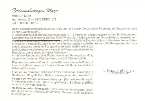 AK / Ansichtskarte Fischen_Allgaeu Ferienwohnungen Mayr Fischen Allgaeu