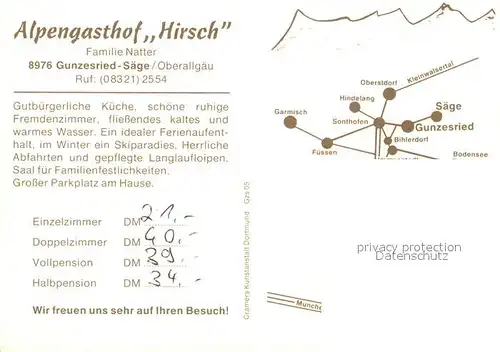 AK / Ansichtskarte Saege_Gunzesried Alpengasthof Kirsch Gastraeume Panorama Saege Gunzesried