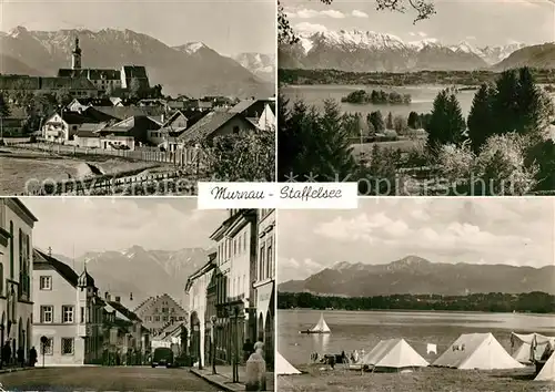 AK / Ansichtskarte Murnau_Staffelsee Kirche Panorama Ortspartie Zeltplatz Murnau_Staffelsee
