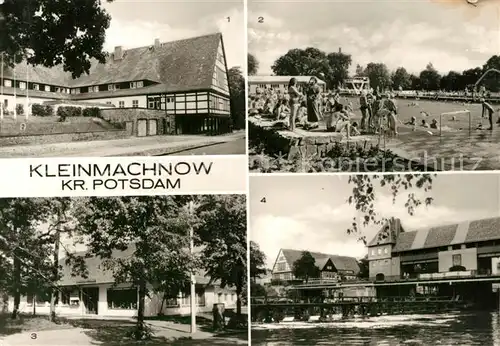 AK / Ansichtskarte Kleinmachnow Betriebsberufsschule fuer Wasserbau Freibad Kiebitzberge Terrassenrestaurant Schleuse Teltowkanal Kleinmachnow