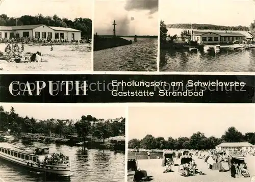 AK / Ansichtskarte Caputh Gaststaette Strandbad Erholungsort am Schwielowsee Fahrgastschiff Handabzug Caputh