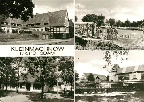 AK / Ansichtskarte Kleinmachnow Betriebsberufsschule fuer Wasserbau Freibad Kiebitzberge Terrassenrestaurant Schleuse Teltowkanal Kleinmachnow