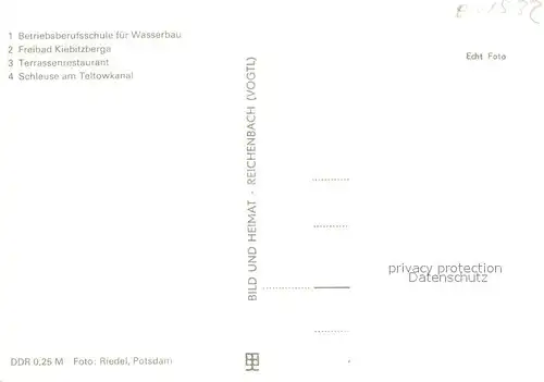 AK / Ansichtskarte Kleinmachnow Betriebsberufsschule fuer Wasserbau Freibad Kiebitzberge Terrassenrestaurant Schleuse Teltowkanal Kleinmachnow